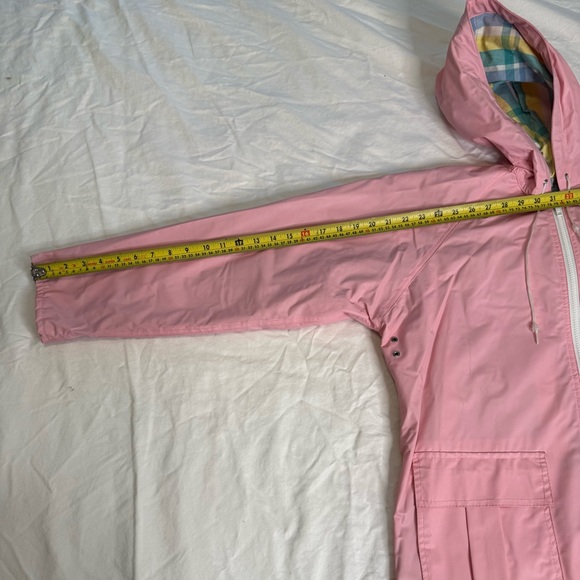Vtg 90s Misty Harbor Pink PVC Rain Slicker Plaid Lined Hooded M Coastal Preppy - Picture 13 of 14